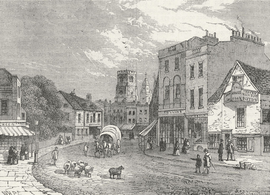 LONDON. Hackney, towards Church, 1840 1880 old antique vintage print picture